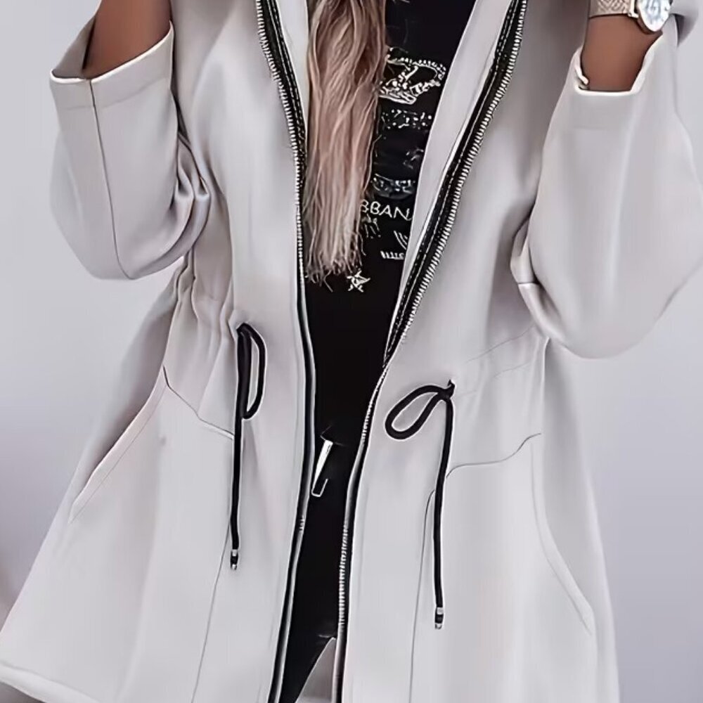 Women’s XL Hooded Trench Coat Autumn Winter Mid-Length Waist Cinching Jacket - Picture 4 of 4